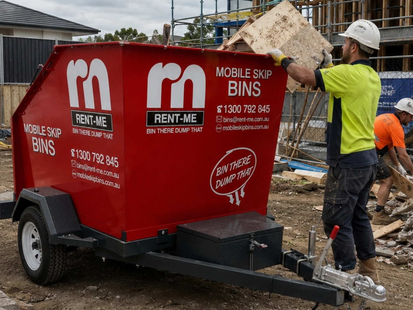 Rear barn doors open on a Mobile Skip Bin for easier loading