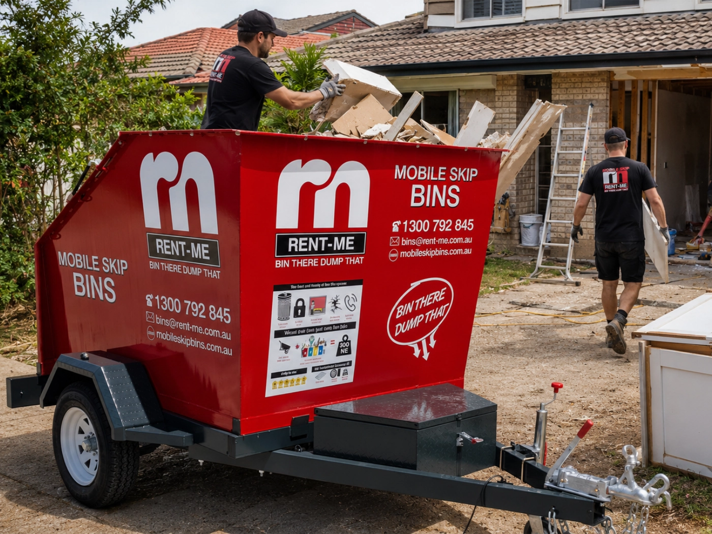 Mobile Skip Bin being used during a property clean-up project